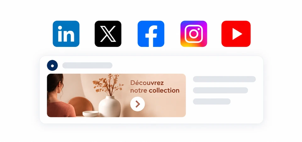 Déclinaison de la campagne Atelier Nova sur LinkedIn, X, Facebook, Instagram et YouTube.