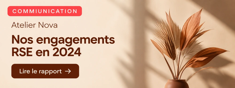 Exemple fictif de bannière Atelier Nova : Nos engagements RSE en 2024.