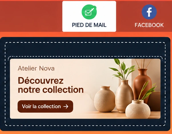Illustration de création : sélection du pied de mail et aperçu de la bannière.