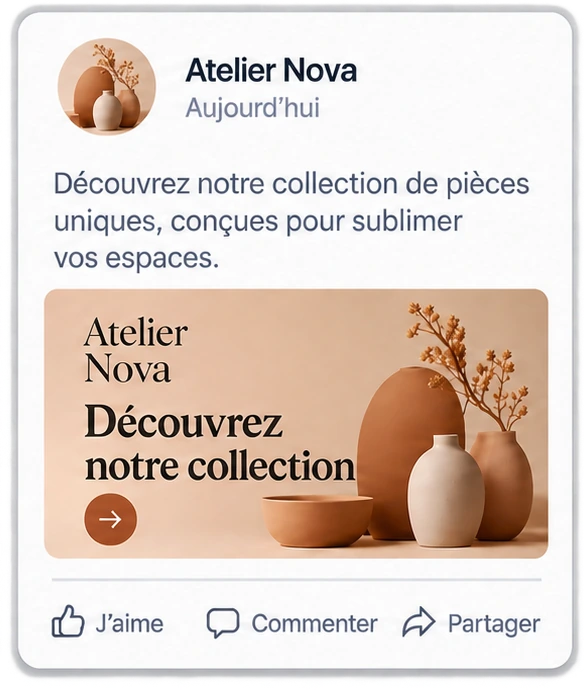 Exemple de la même campagne Atelier Nova dans une publication LinkedIn.