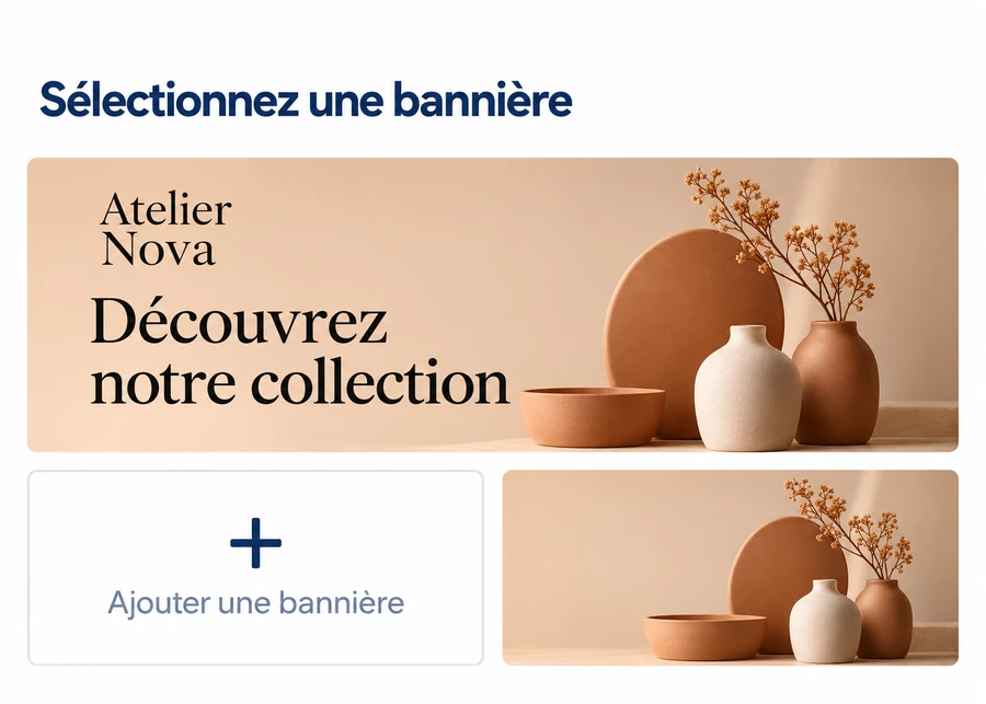 Étape 1 : sélection d’une bannière Atelier Nova pour créer une campagne sociale.