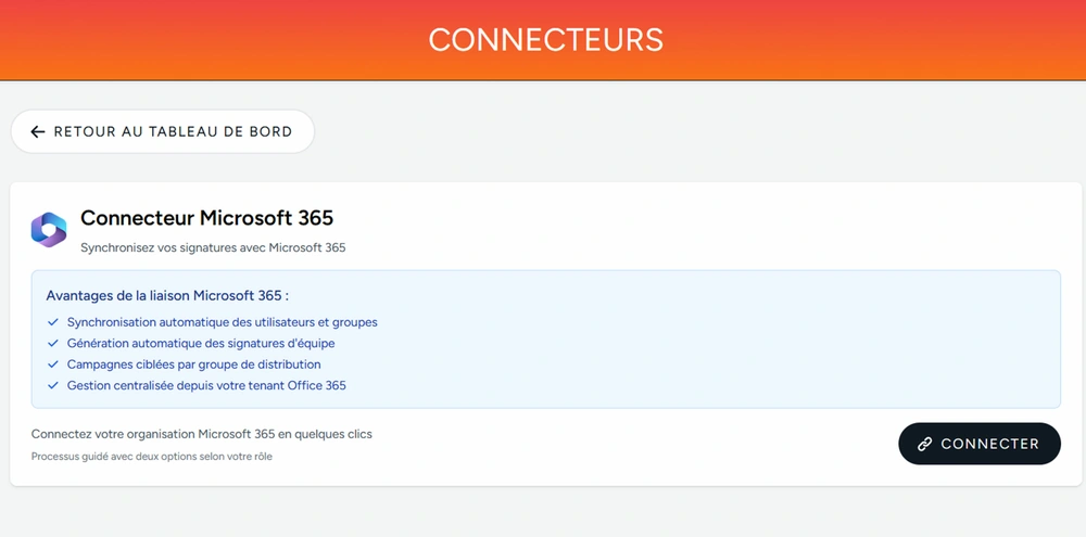 Connecteur Email Impact pour synchroniser les signatures avec Microsoft 365.