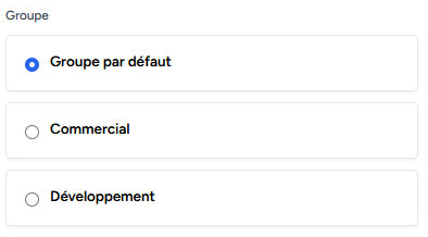 Interface Email Impact : choix du groupe auquel appliquer la signature.